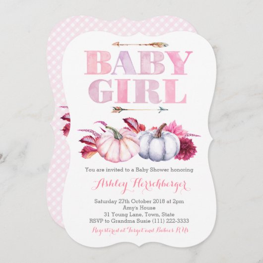 Bohemische Pumpkin-Kinderdusche für Mädchen Einladung (Vorne/Hinten)