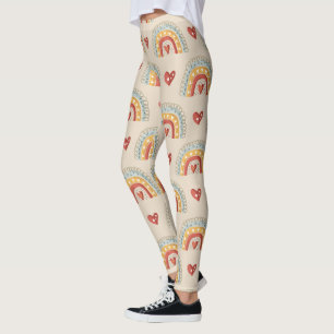 Bohemische Regenbogen & Herz - Earthy Brown Leggings
