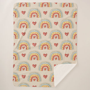 Bohemische Regenbogen & Herz - Earthy Brown Sherpadecke