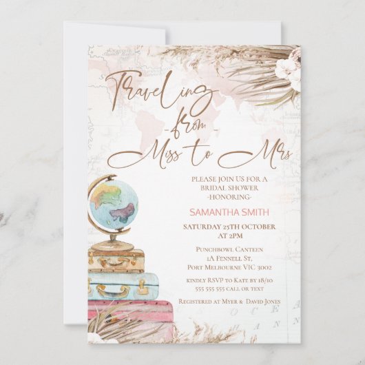 Bohemische Reise Frau Brautparty Frau Miss. Einladung (Vorderseite)