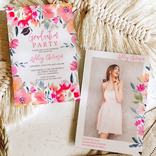 Bohemische rosa Aquarellfarben Blume Abschluss Einladung