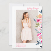 Bohemische rosa Aquarellfarben Blume Abschluss Einladung (Rückseite)