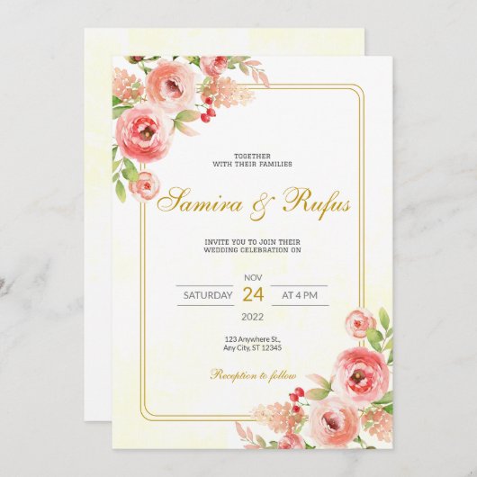 Bohemische Rosa-Bläserei Einladung (Vorne/Hinten)