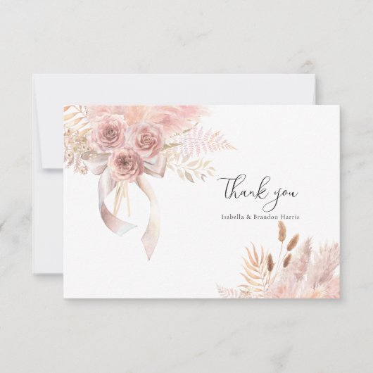 Bohemische Rosa Blüte Danke Karte (Vorderseite)