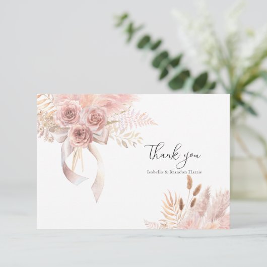 Bohemische Rosa Blüte Danke Karte (Stehend Vorderseite)