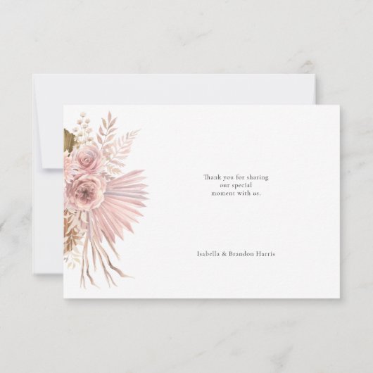 Bohemische Rosa Blüte Danke Karte (Rückseite)