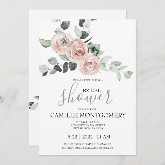 Bohemische Rosa Brautdusche Einladung (Vorne/Hinten)