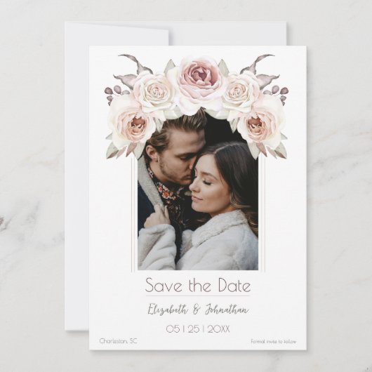 Bohemische Rose Arch Foto Save The Date (Vorderseite)