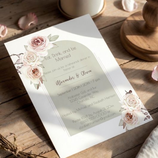Bohemische Rose Arch Wedding Probe Dinner Einladung