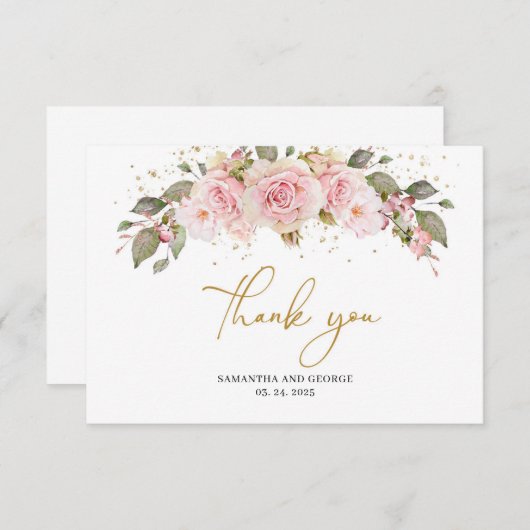 Bohemische Rose Blume rot Rosa Blütengold Dankeskarte (Vorne/Hinten)