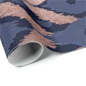Bohemische Rose Gold Navy Blue Ikat Muster Geschenkpapier (Rolleneckpunkt)