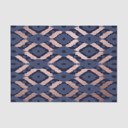 Bohemische Rose Gold Navy Blue Ikat Muster Seidenpapier (Vorderseite)