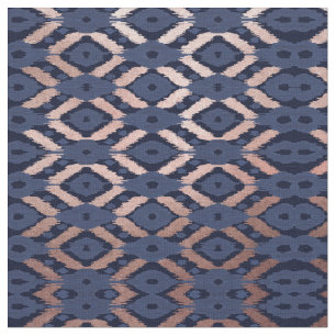 Bohemische Rose Gold Navy Blue Ikat Muster Stoff