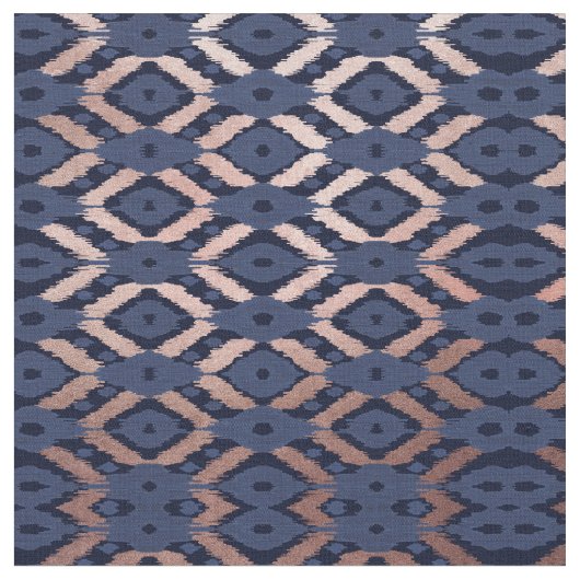 Bohemische Rose Gold Navy Blue Ikat Muster Stoff (Nahaufnahme)