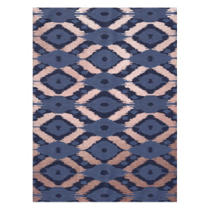 Bohemische Rose Gold Navy Blue Ikat Muster Tischdecke