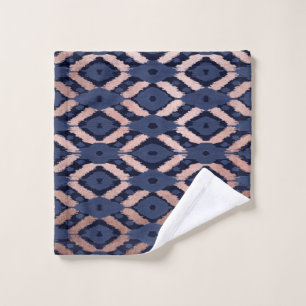 Bohemische Rose Gold Navy Blue Ikat Muster Waschlappen