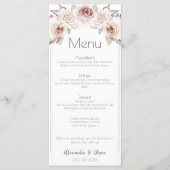 Bohemische Rose Hochzeitsmenü Menükarte (Vorderseite)