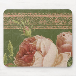 BOHEMISCHE ROSE im Pfirsich und im olivgrünen Grün Mousepad