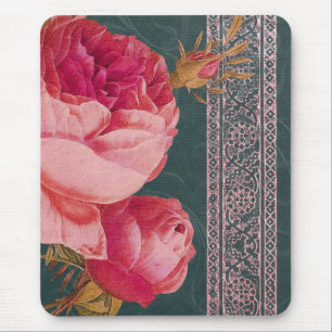 BOHEMISCHE ROSE im ROSIGEN ROSA und AQUAMARINEN Mousepad