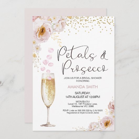 Bohemische Rose Petals Petals Prosecco Brautparty Einladung (Vorne/Hinten)