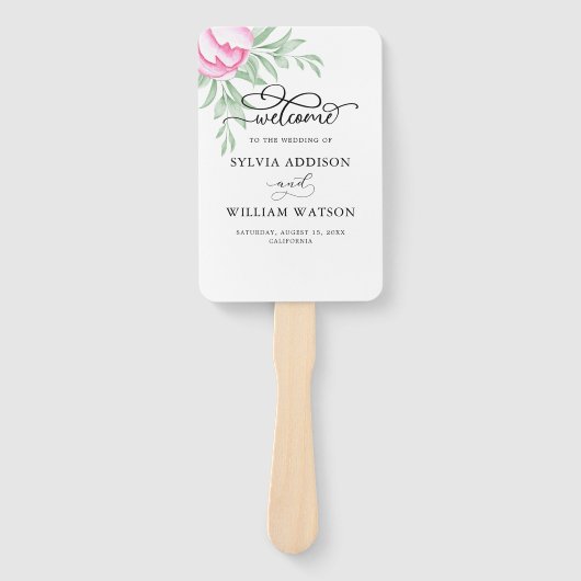 Bohemische Rose Pink Gold Blumengrün Hochzeit Fächer (Vorderseite)