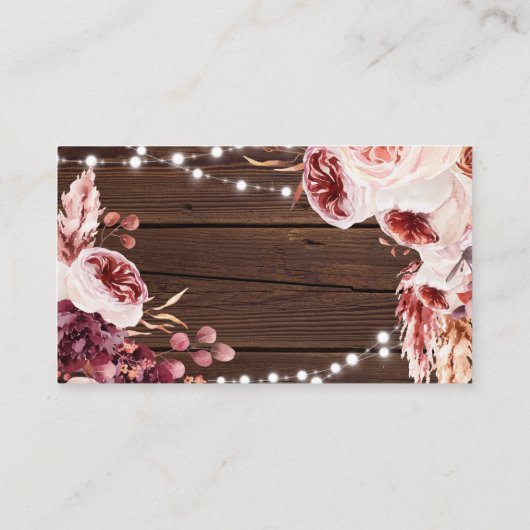 Bohemische Rose Rustic Wood Wedding QR Code UAWG Begleitkarte (Rückseite)