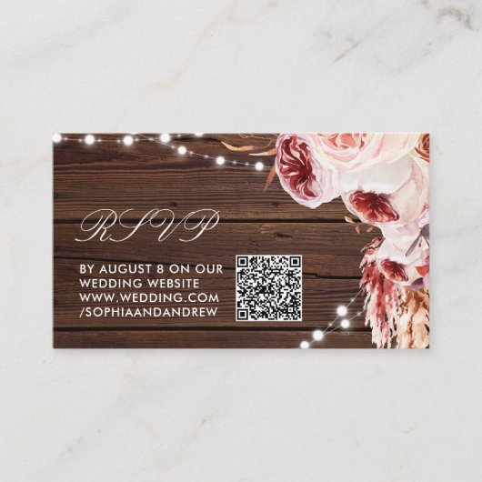 Bohemische Rose Rustic Wood Wedding QR Code UAWG Begleitkarte (Vorderseite)