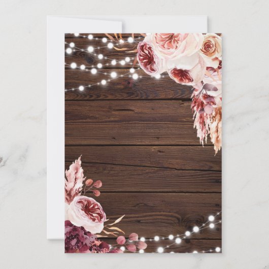 Bohemische Rose Rustikale Hochzeit Einladung (Rückseite)