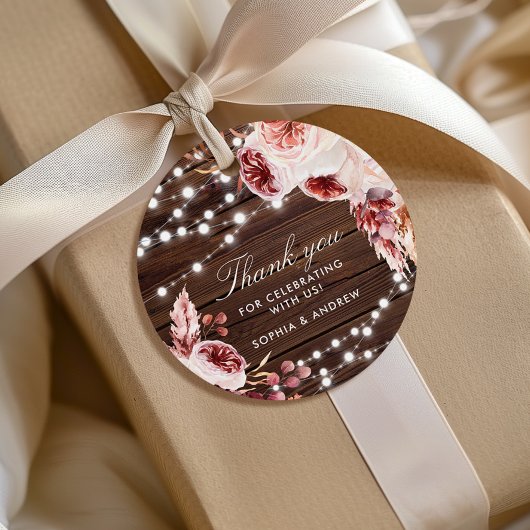 Bohemische Rose Rustikale Holzhochzeit Geschenkanhänger