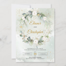 Bohemische Rosen Blumenkranz grüne Blätter Einladung