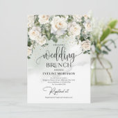 Bohemische Rosen Eukalyptus Hochzeitsbrunch Einladung (Stehend Vorderseite)