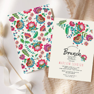 Bohemische Rote Folk-Blume Brunch-Party Einladung