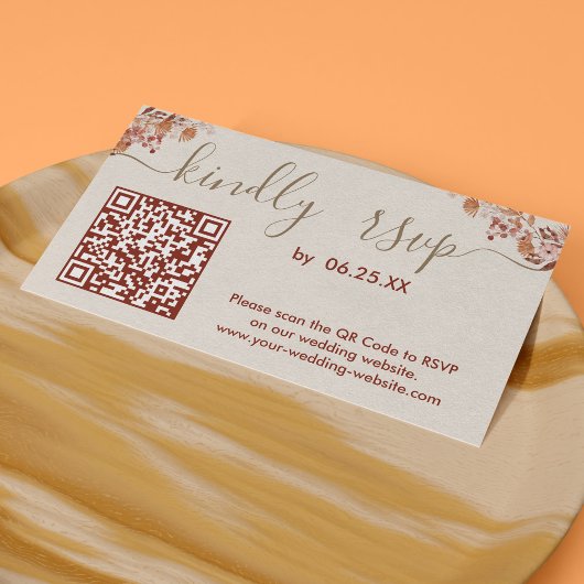 Bohemische RSVP-Website für Hochzeiten mit QR-Code Begleitkarte