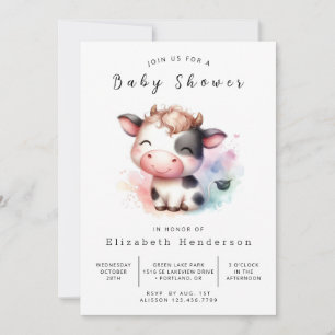 Bohemische rustikale, einfache Kuh-Babydusche Einladung