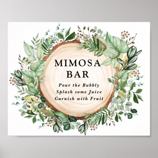 Bohemische Rustikale Grüne Mimosa Bar Wedding Poster (Vorne)