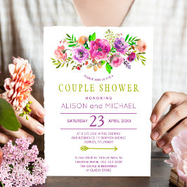 Bohemische rustikale, lila grüne Blumendusche Einladung