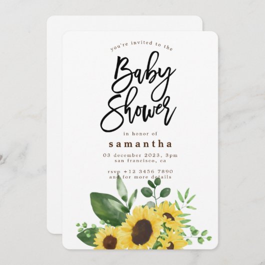 Bohemische rustikale Sonnenblumendusche Einladung (Vorne/Hinten)