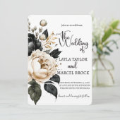 Bohemische Schwarz-Gold-Foto-Hochzeit Einladung (Stehend Vorderseite)