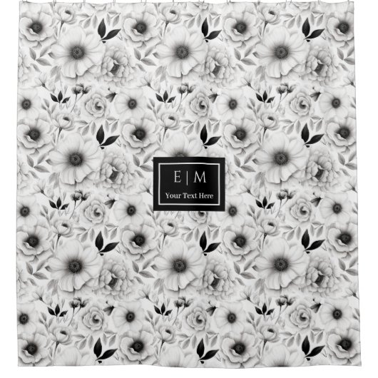 Bohemische Schwarz-Weiß-Blume Duschvorhang (Vorderseite)