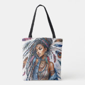 Bohemische Schwarze Frau Watercolor Boho Kunst Tasche (Rückseite)
