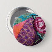 Bohemische Sinti und Roma Rose farbenfrohe Tapisse Button (Vorne & Hinten)