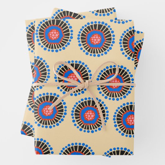 Bohemische skandinavische Formen in Rot Blau und S Geschenkpapier Set (Beispiel)