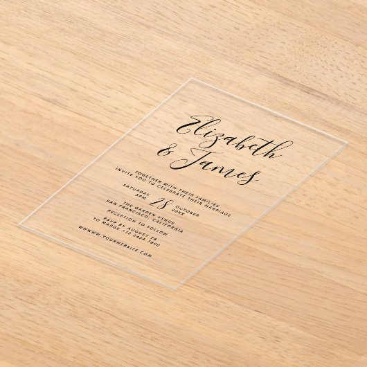 Bohemische Skriptkalligrafie-Hochzeit Acryleinladungen (Ablage )