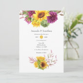 Bohemische Sonnenhochzeit und Hochzeit mit Burgund Einladung (Stehend Vorderseite)