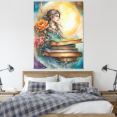 Bohemische Stildame, Mond, Blume und Bücher Leinwanddruck (Insitu (Schlafzimmer))