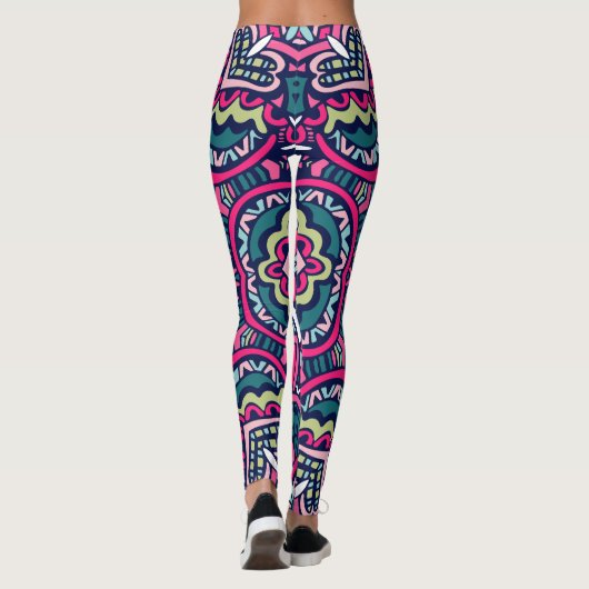 Bohemische Stilelemente wie Grün, Rosa und Blau Leggings (Rückseite)