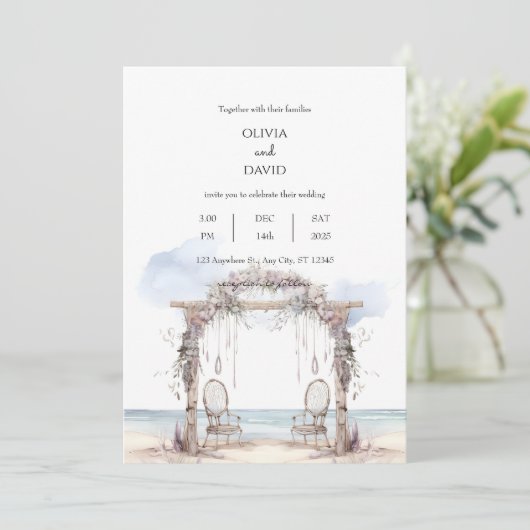 Bohemische Strandfeier Empfang Arch Wedding Einladung (Stehend Vorderseite)