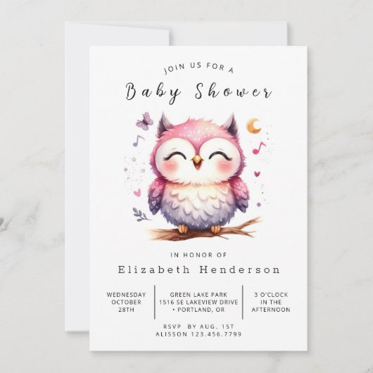 Bohemische Stylish Owl Baby Dusche Einladung (Vorderseite)