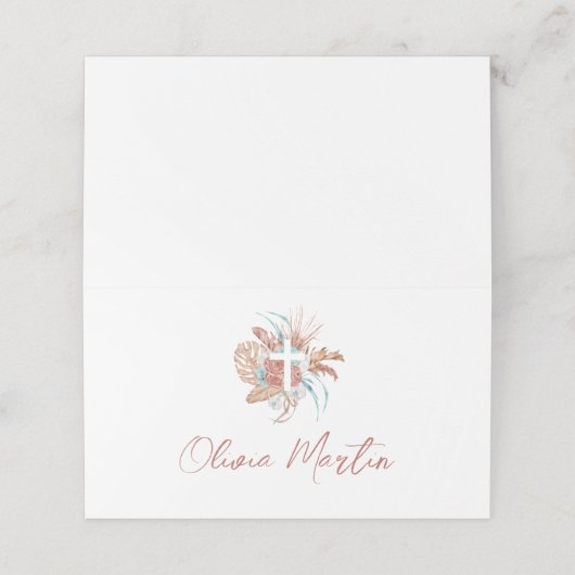 Bohemische Taufe Boho Christening Blume Platzkarte (Außenseite Aufgefaltet)