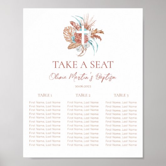 Bohemische Taufe Boho Christening Seating Chart 2 Poster (Vorne)